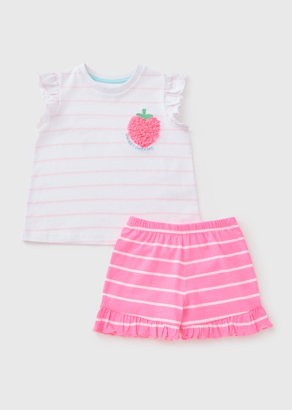Girls Pink Strawberry Stripe Pyjama Set (1-7yrs)