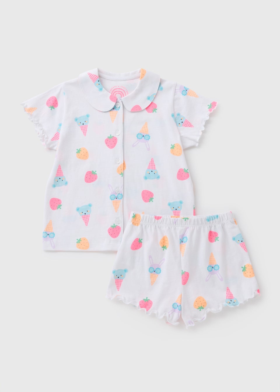 Girls White Ice Cream Fruit Pyjama Set (1-7yrs)