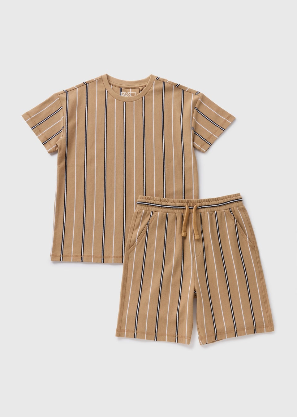 Boys Tan Pique Stripe T-Shirt & Shorts Set (7-15yrs)