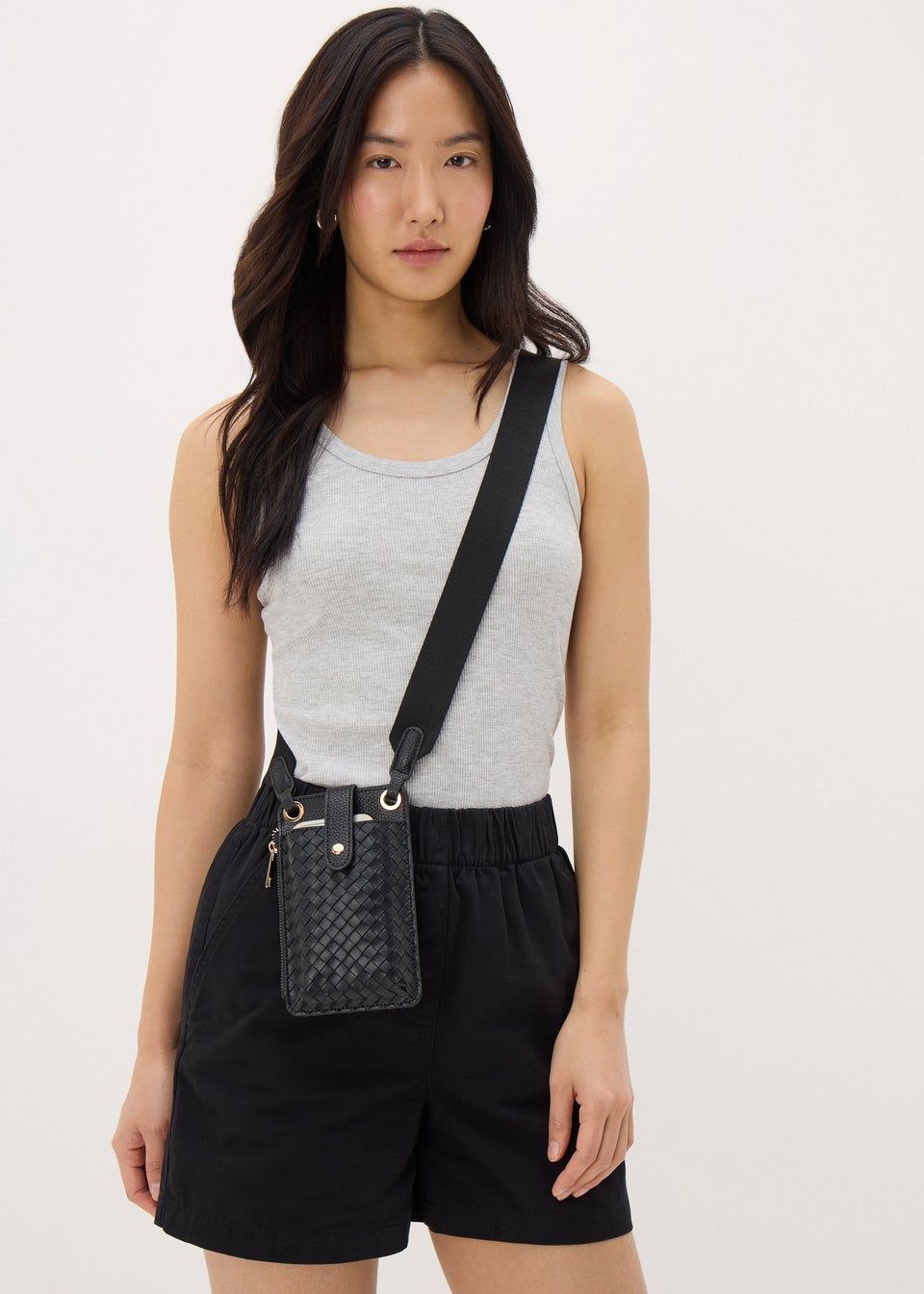 Black Weave Cross Body Phone Bag