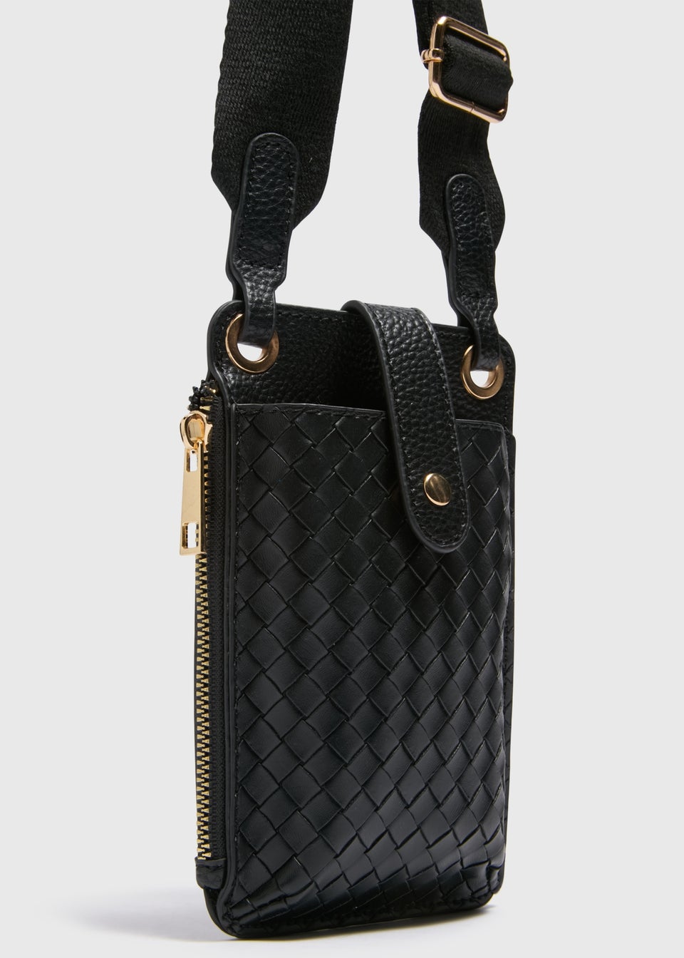 Black Weave Cross Body Phone Bag