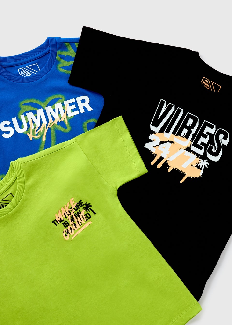 3 Pack Boys Multicolour Palm T-Shirts (7-15yrs)