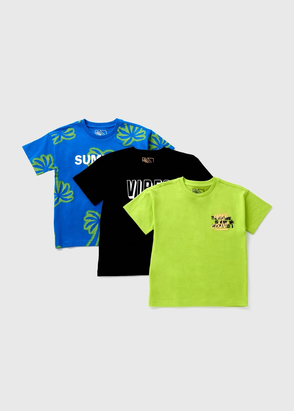 3 Pack Boys Multicolour Palm T-Shirts (7-15yrs)