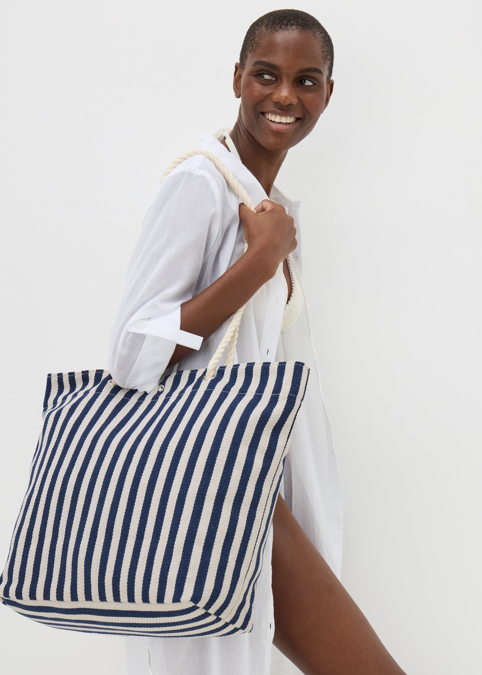 Navy Stripe Beach Bag