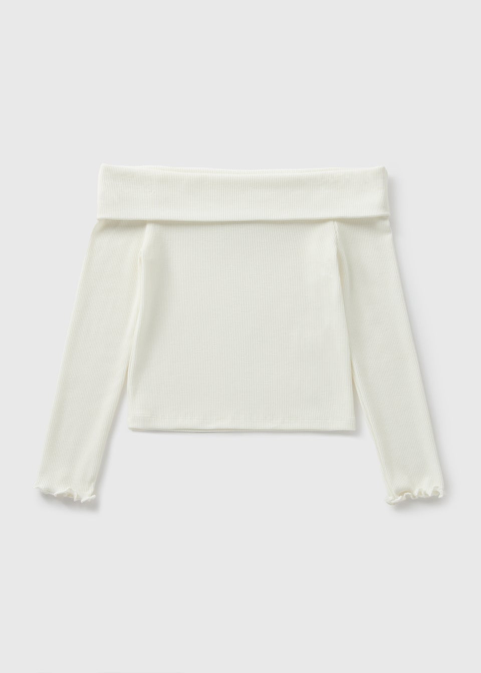 Girls Cream Bardot Long Sleeve Top (7-15yrs)