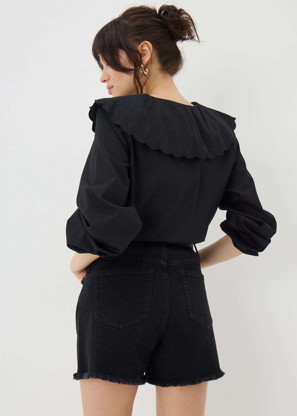 Black Frayed Hem Denim Shorts