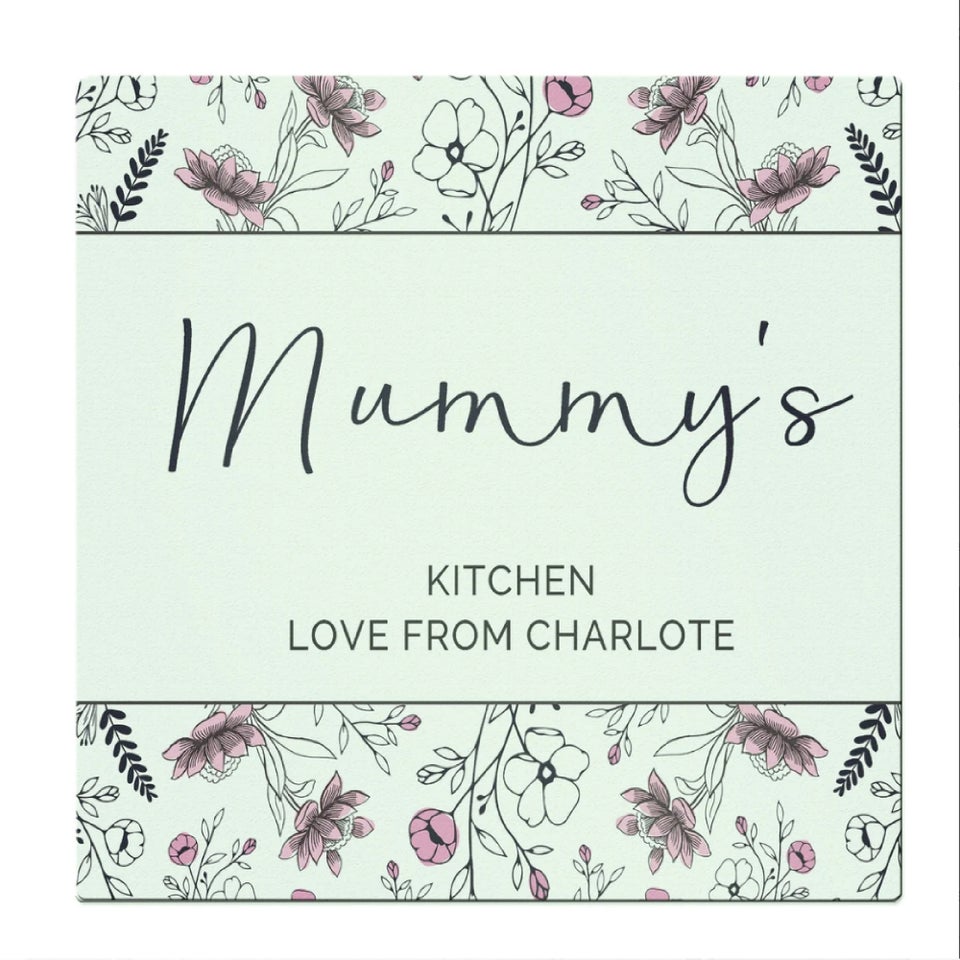 Personalised Memento Company Pink Floral Clear Glass Chopping Board
