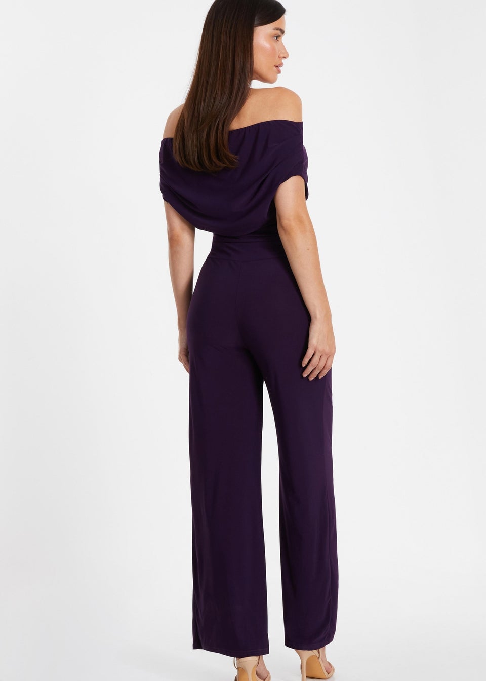 Quiz Purple Bardot Palazzo Jumpsuit