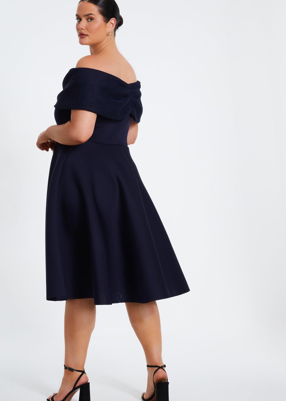 Quiz Navy Curve Midi Skater Dress Matalan