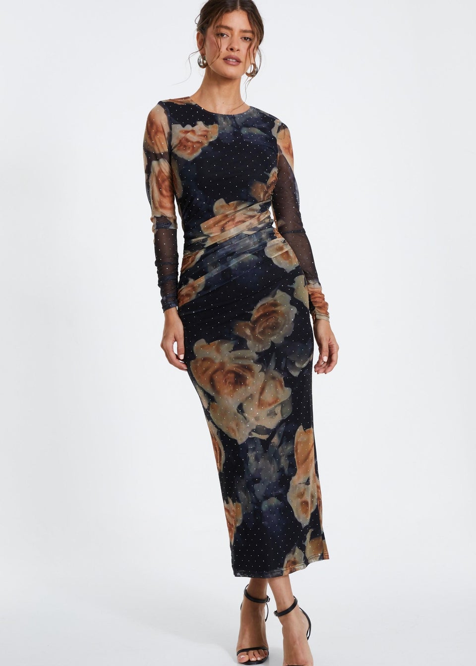 Quiz Black Floral Mesh Midaxi Dress Matalan