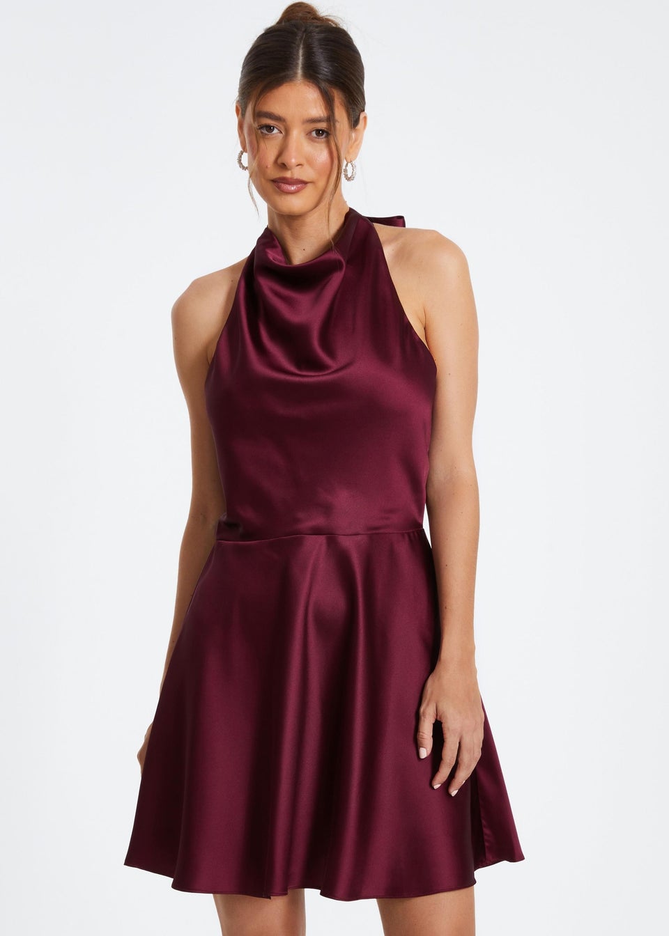 Quiz Burgundy Satin Mini Skater Dress Matalan