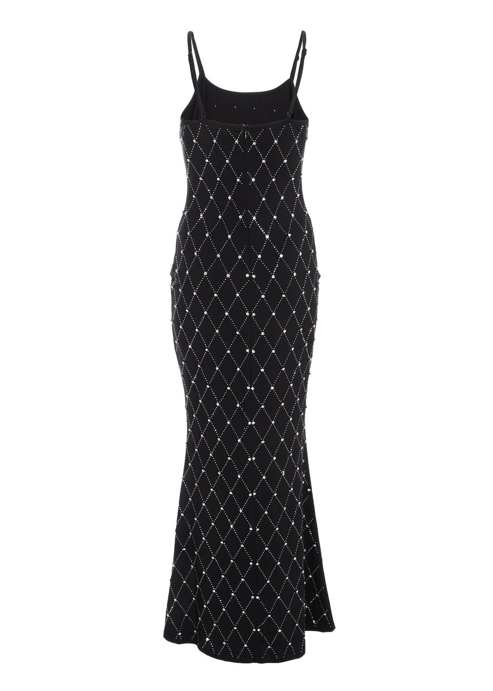 Quiz Black Petite Rhinestone Square Neck Maxi Dress