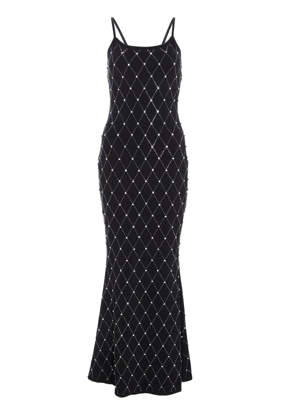 Quiz Black Petite Rhinestone Square Neck Maxi Dress