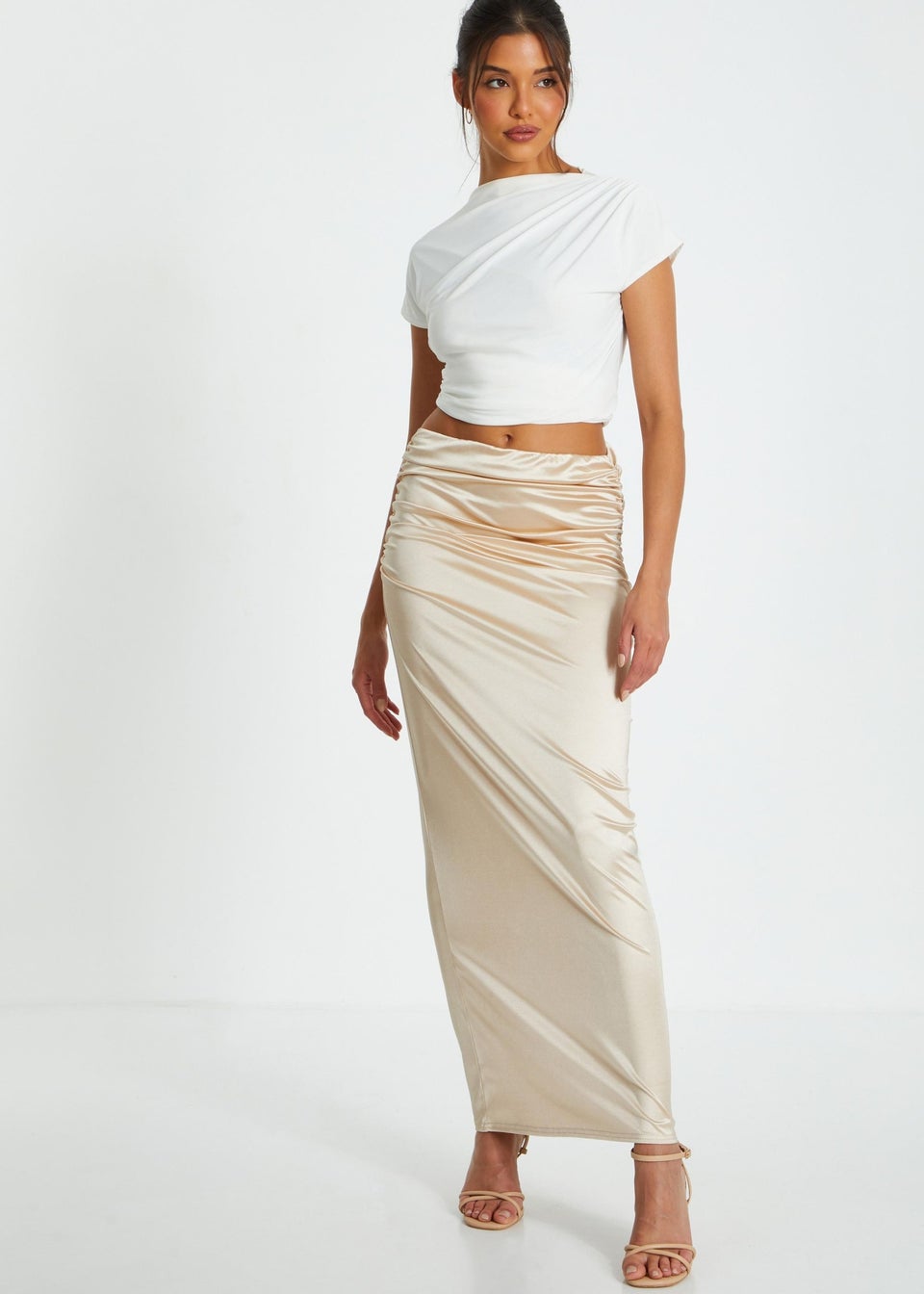 Quiz Cream Satin Maxi Skirt