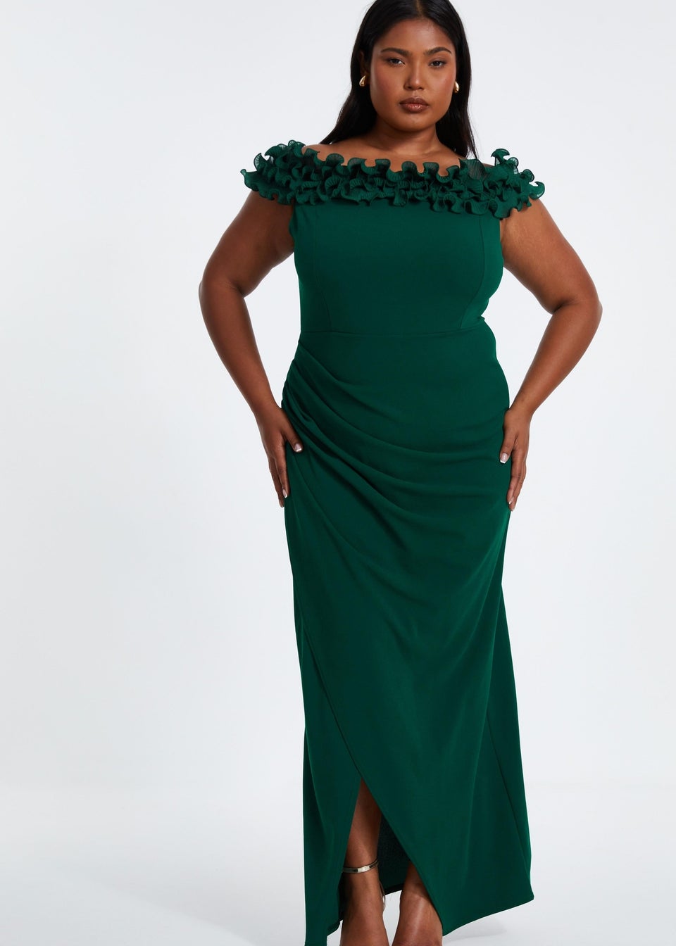 Quiz Green Curve Bardot Maxi Dress