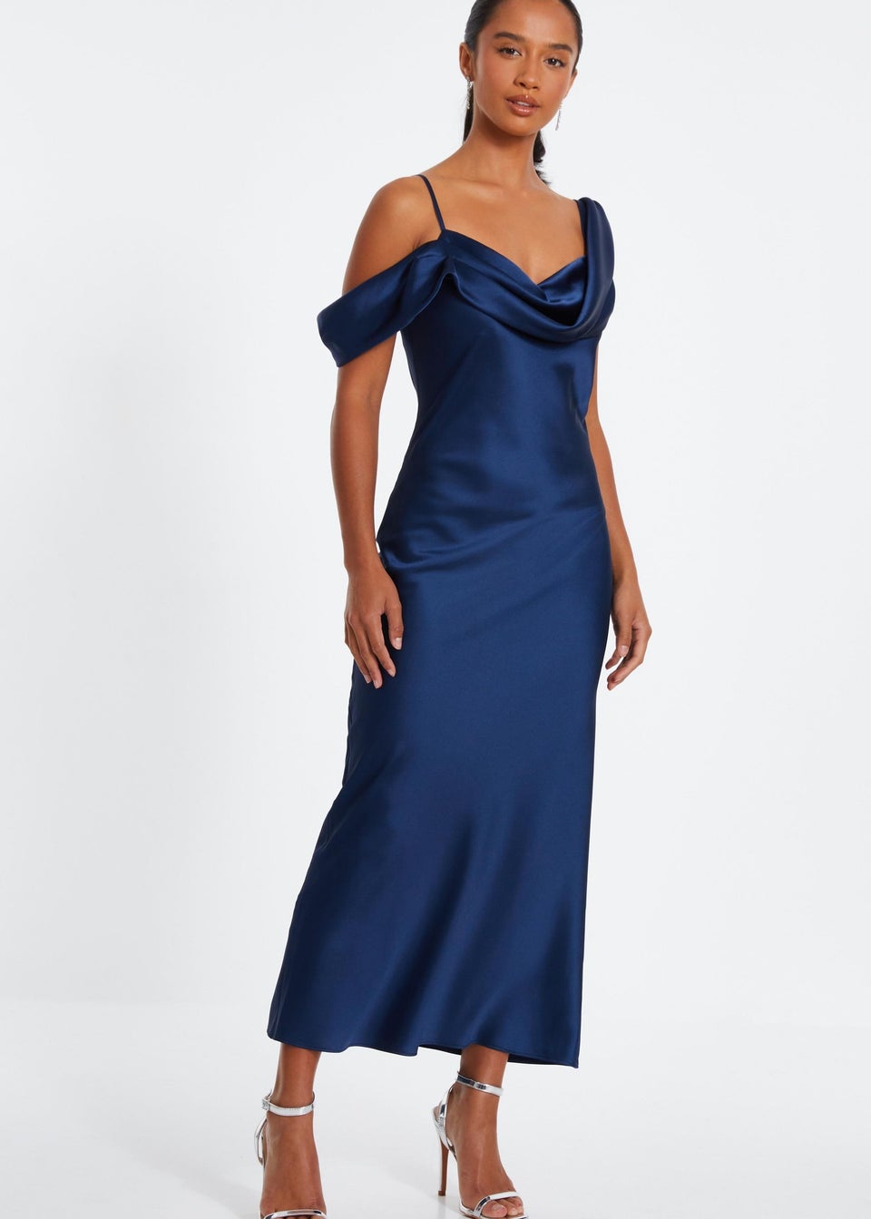 Quiz Navy Petite Satin Drop Shoulder Maxi Dress