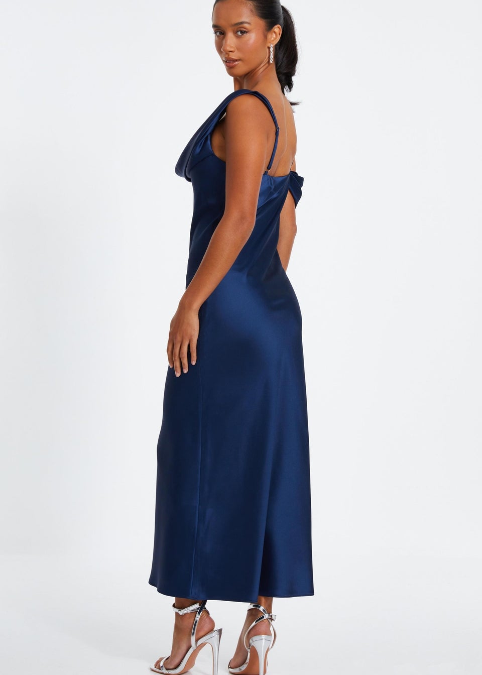 Quiz Navy Petite Satin Drop Shoulder Maxi Dress