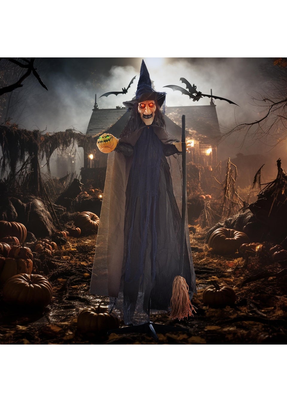 HOMCOM Witch with Broomstick Outdoor Halloween Decoration (190cm 75")
