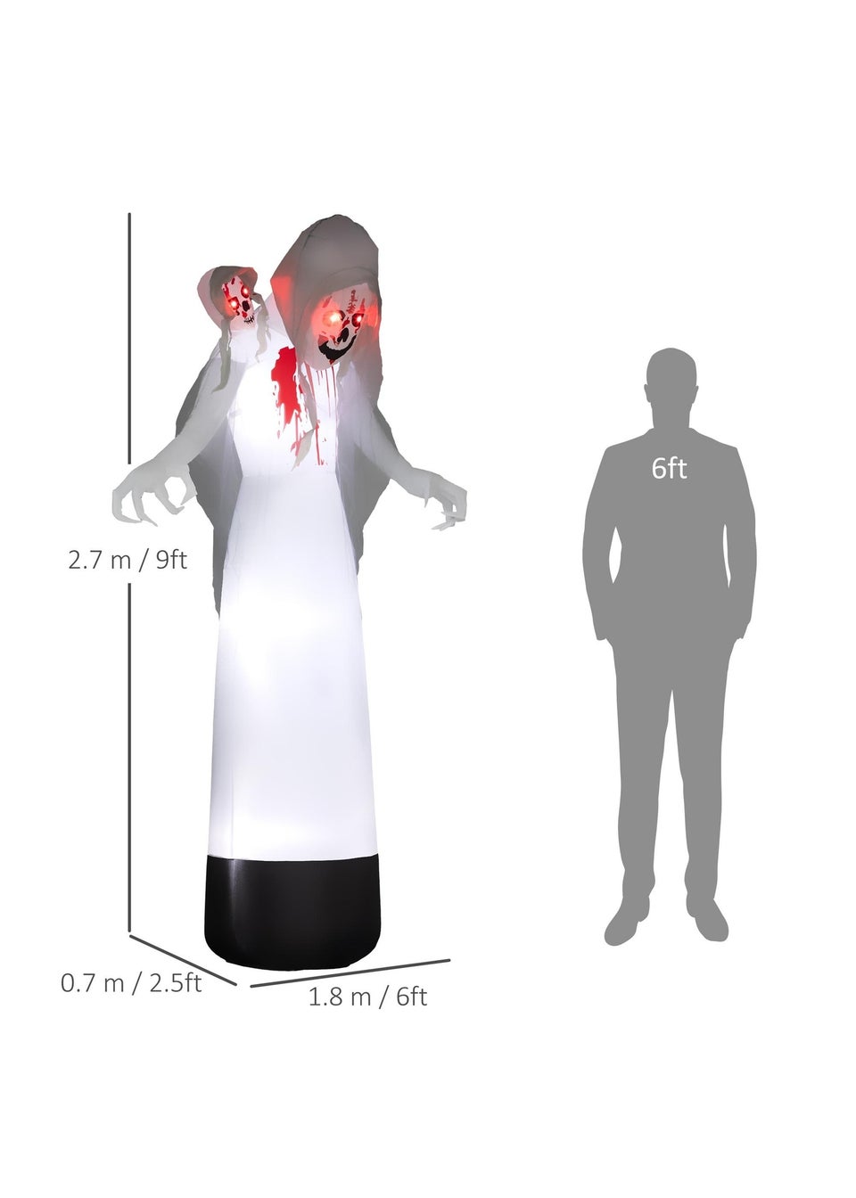Outsunny Halloween Inflatable Witch Ghost With Three Heads (8.9FT)