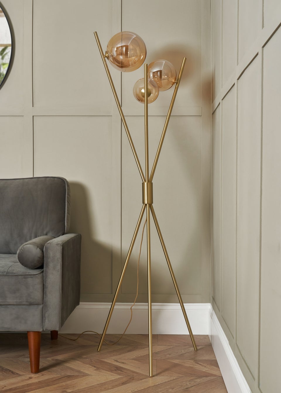 BHS Antique Brass Lincoln Tripod 3 Light Floor Lamp 156cm x 56cm Matalan
