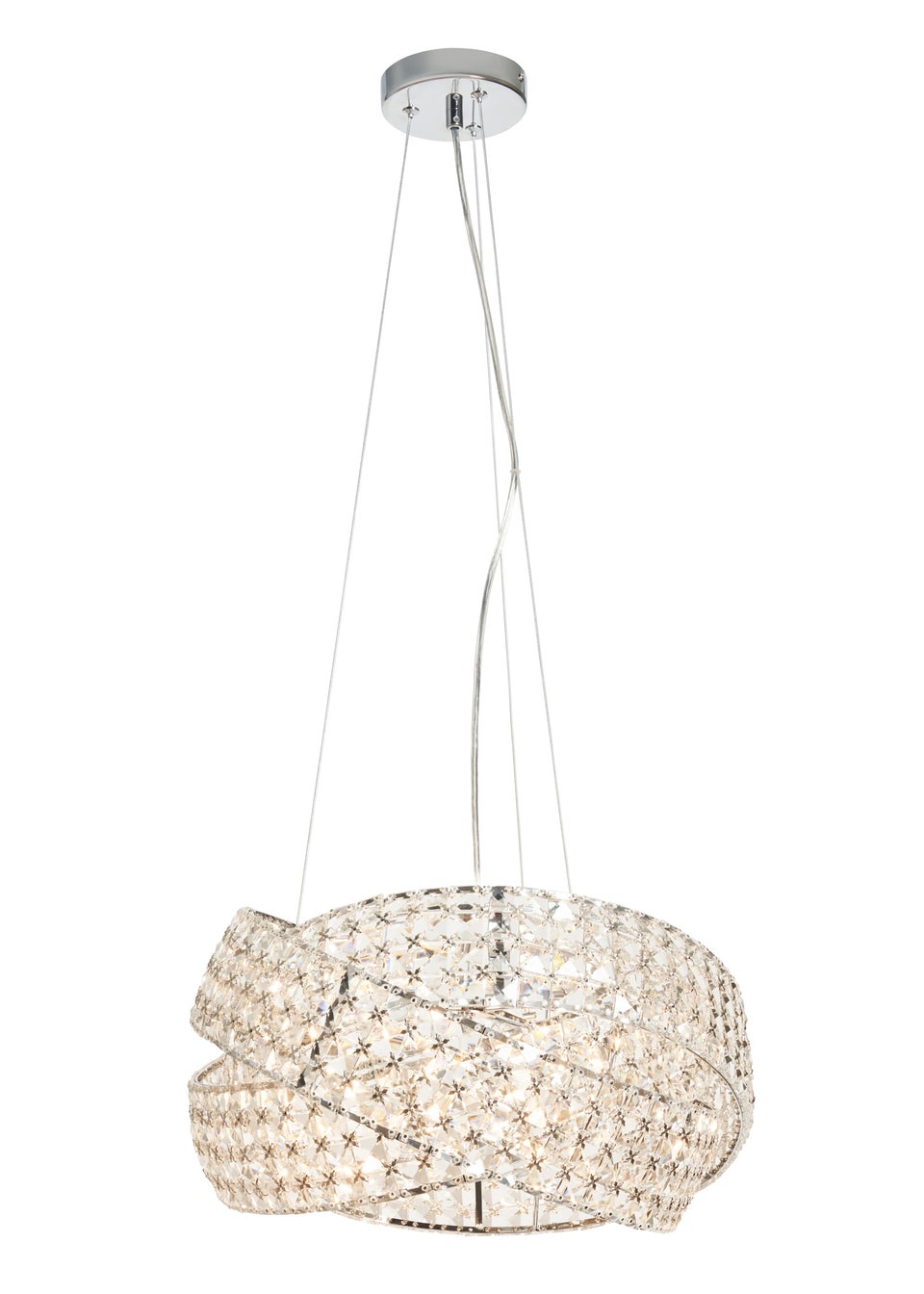BHS Chrome Cypress Crystal Rings 5 Light Pendant (60-120cm x 46cm)
