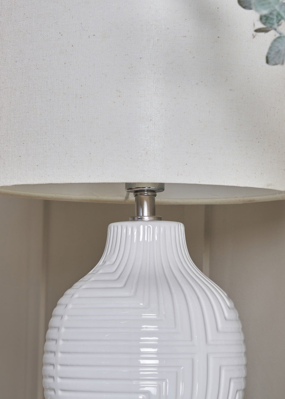 BHS White Gus Embossed Ceramic Table Lamp (41cm x 25cm)