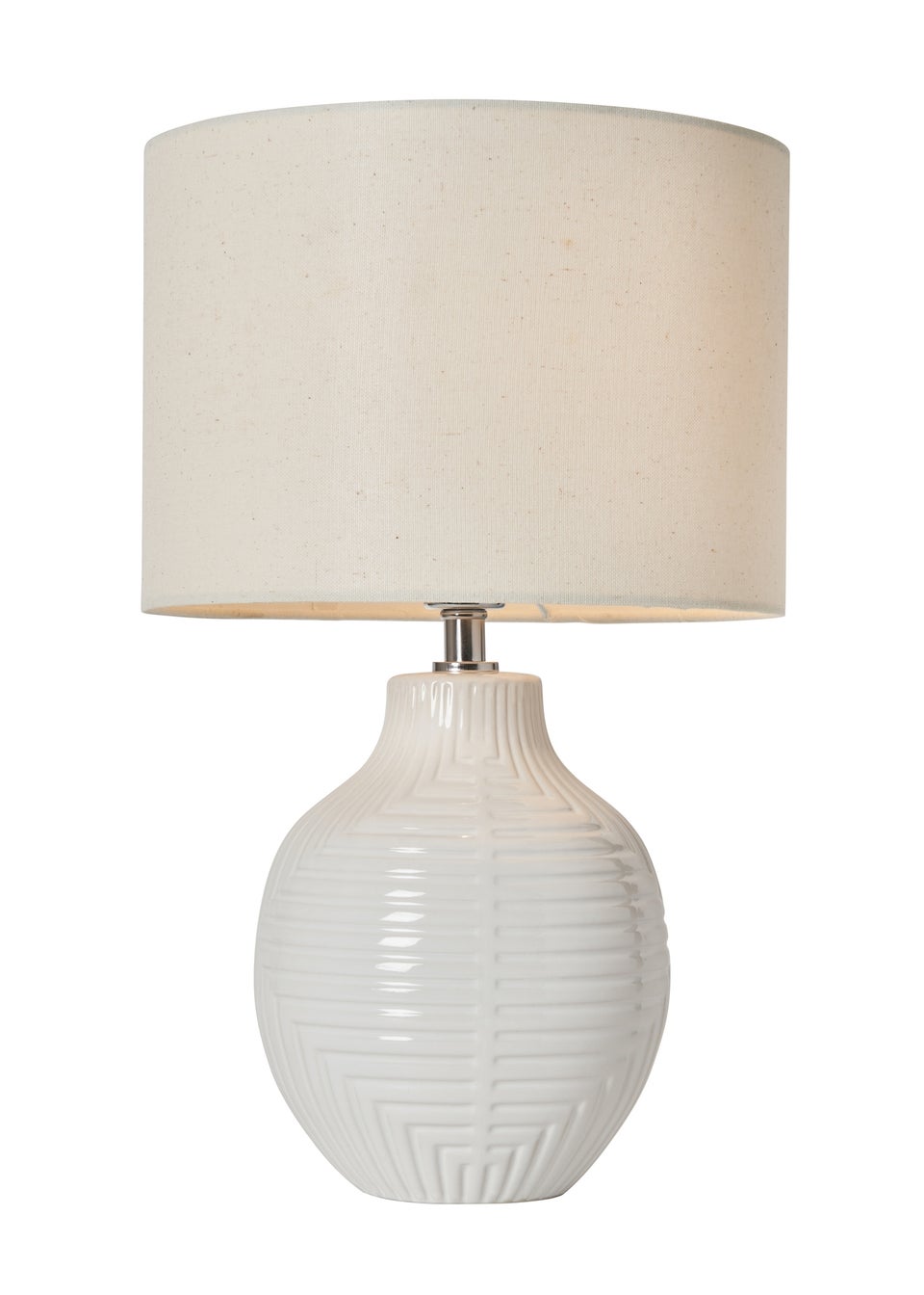 BHS White Gus Embossed Ceramic Table Lamp (41cm x 25cm)
