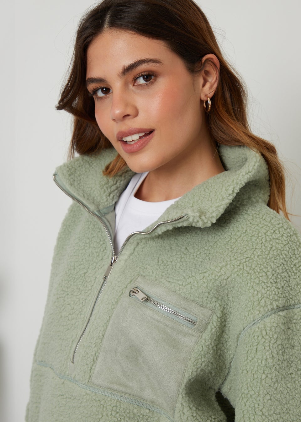 Threadbare Soft Green Sian Half Zip Borg Fleece