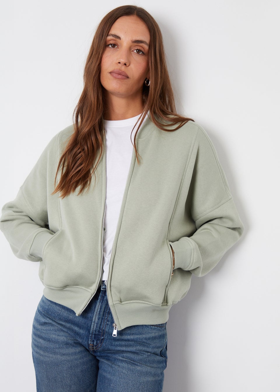 Threadbare Soft Green Freddie Zip Up Sweat Bomber Jacket Matalan