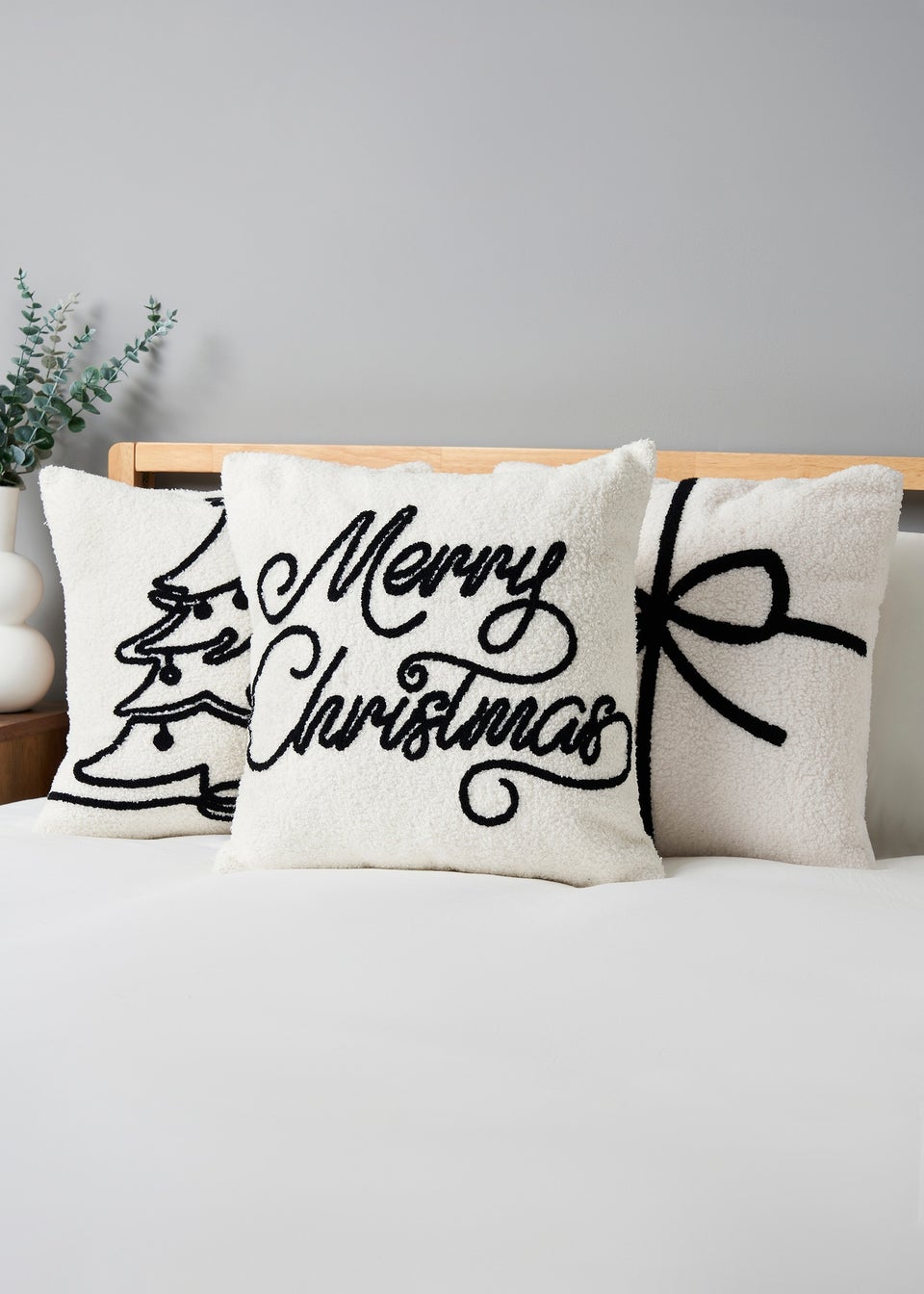 BHS Black White Merry Christmas Boucle Cushion Matalan