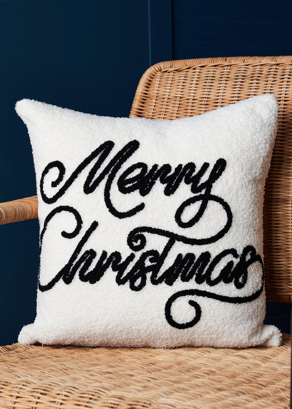 BHS Black White Merry Christmas Boucle Cushion Matalan
