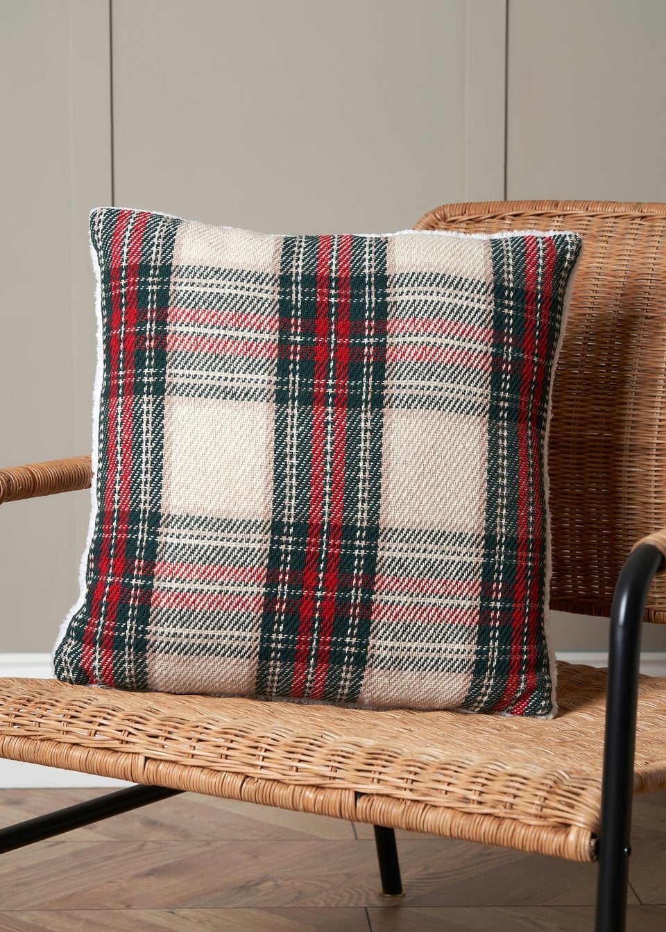 Plaid pillow with fur trim shop