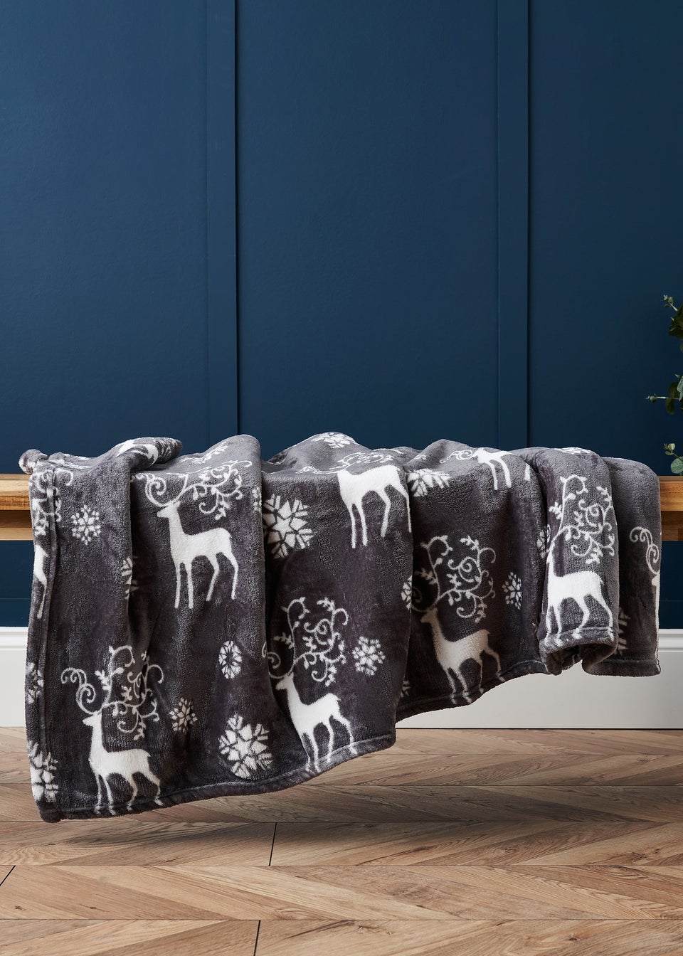 BHS Grey Christmas Stag Throw Grey