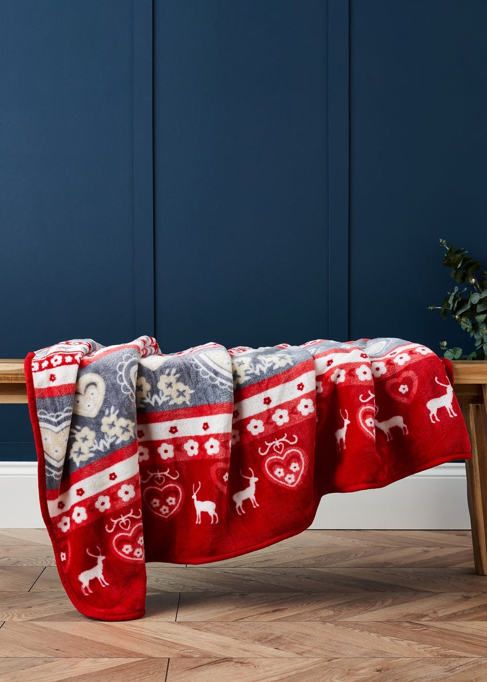 BHS Red Christmas Winter Snow Throw Matalan