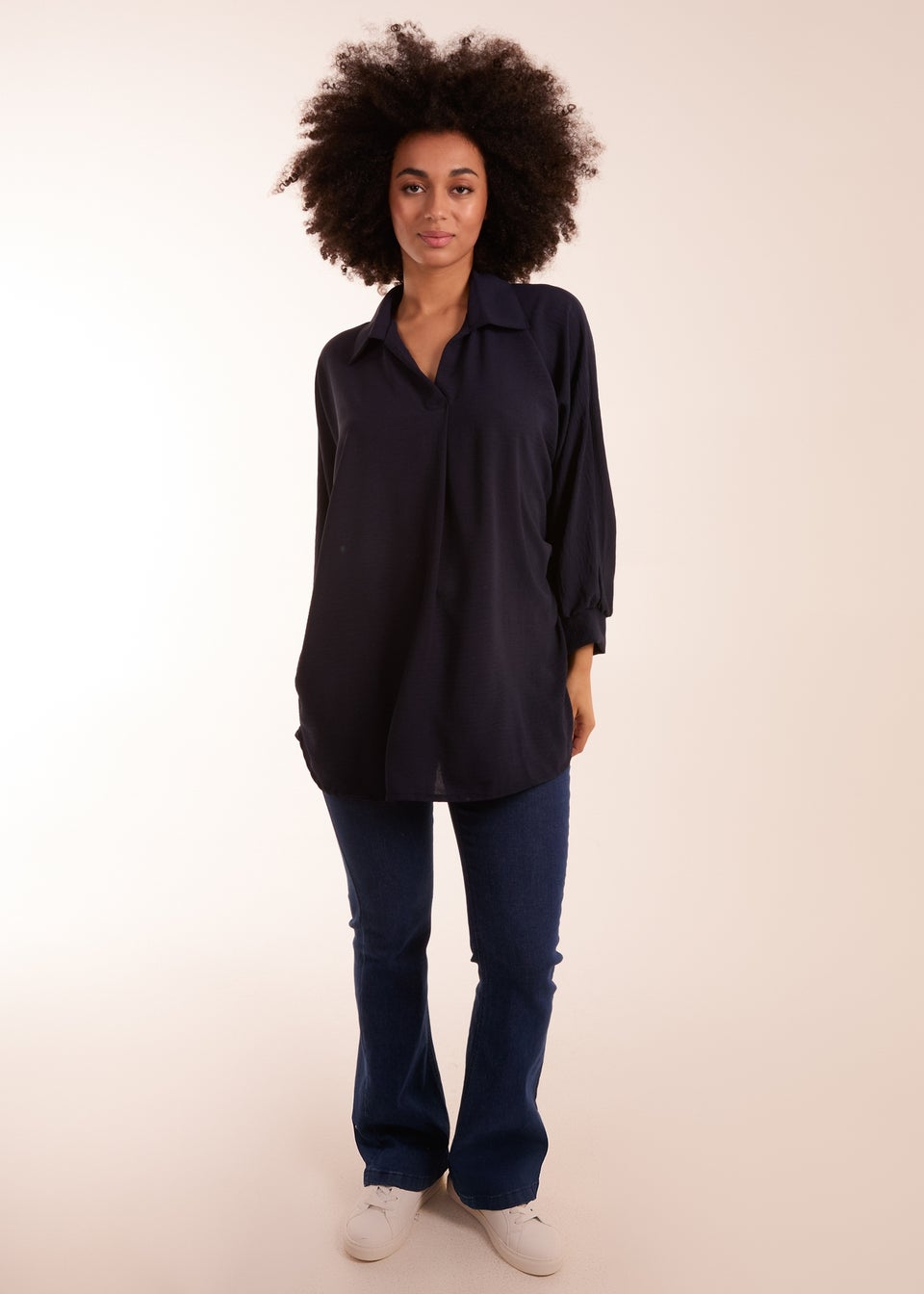 Blue Vanilla Navy Open Collar Blouse