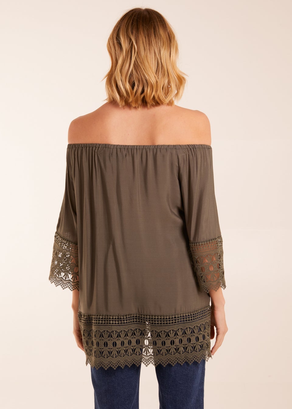 Blue Vanilla Khaki Round Neck Detail Blouse