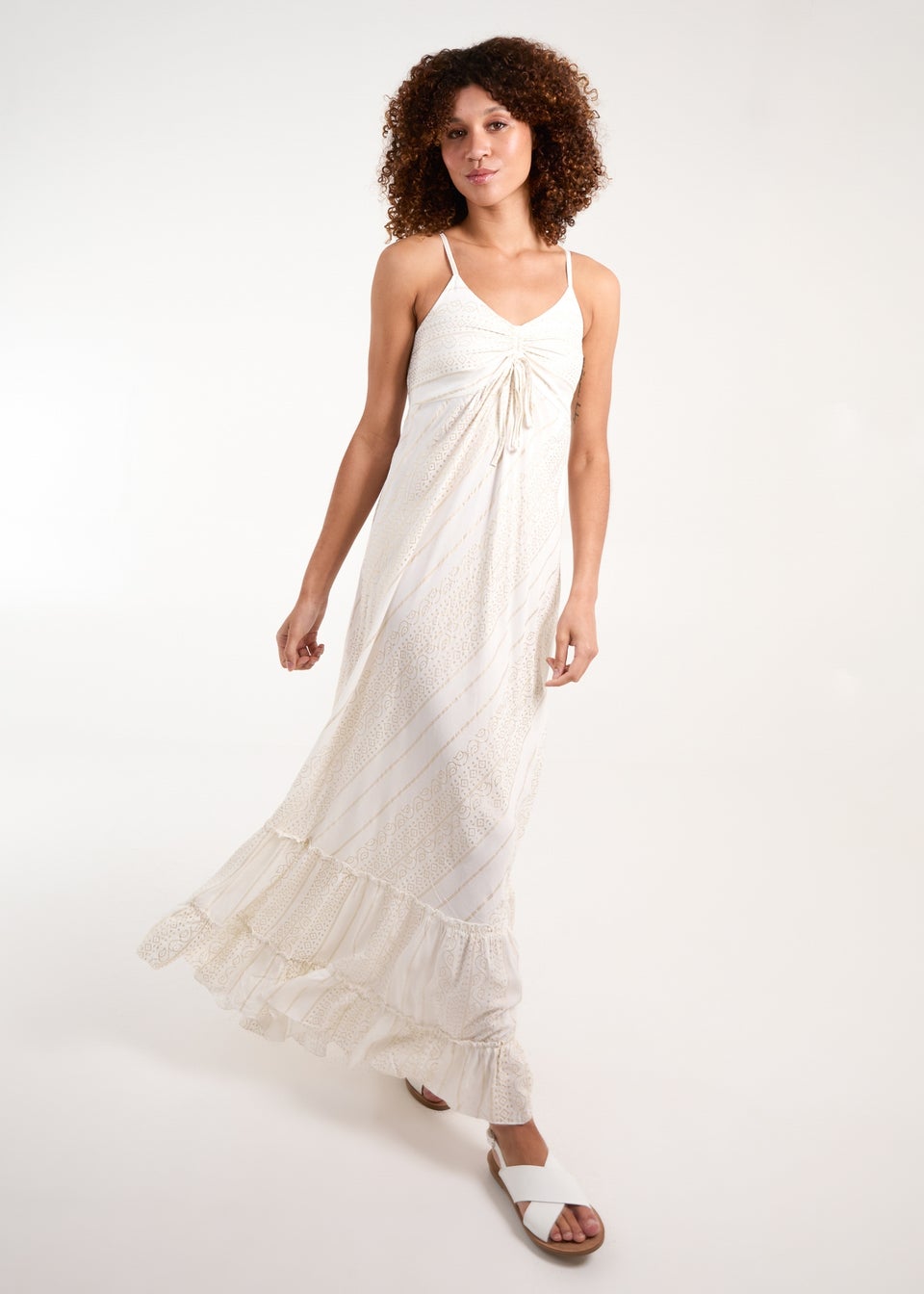 Blue Vanilla Gold Metallic Tie Front Maxi Dress
