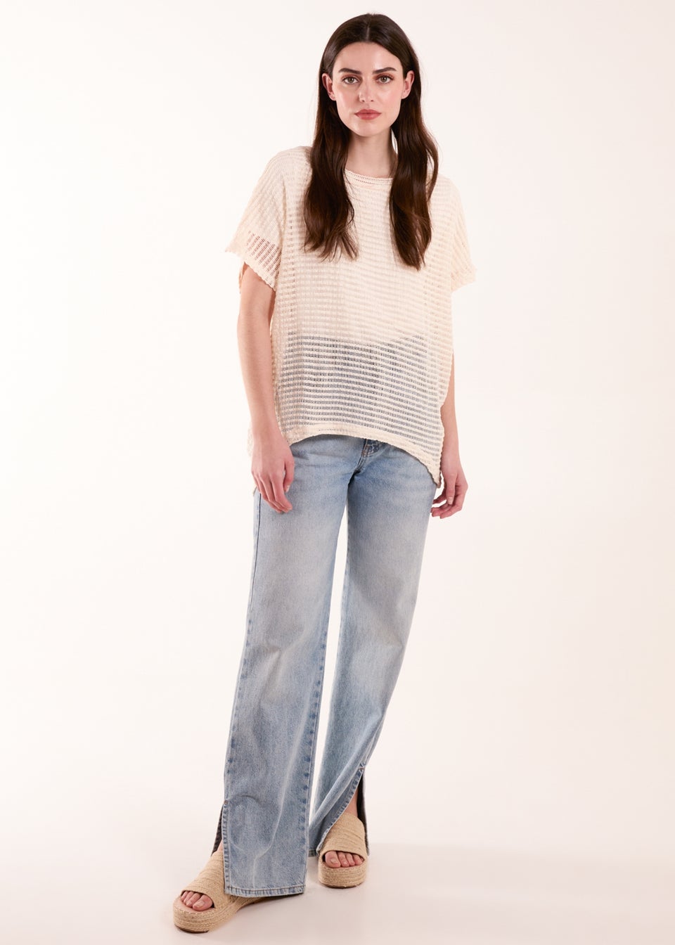 Blue Vanilla Cream Crochet Batwing Oversized Top