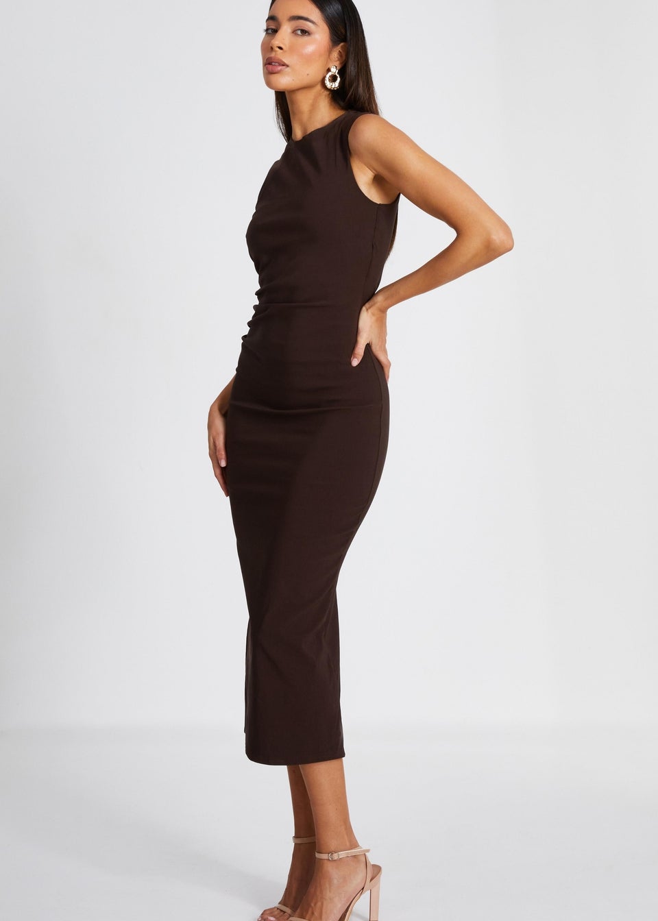 Quiz Brown Ruched Midi Dress