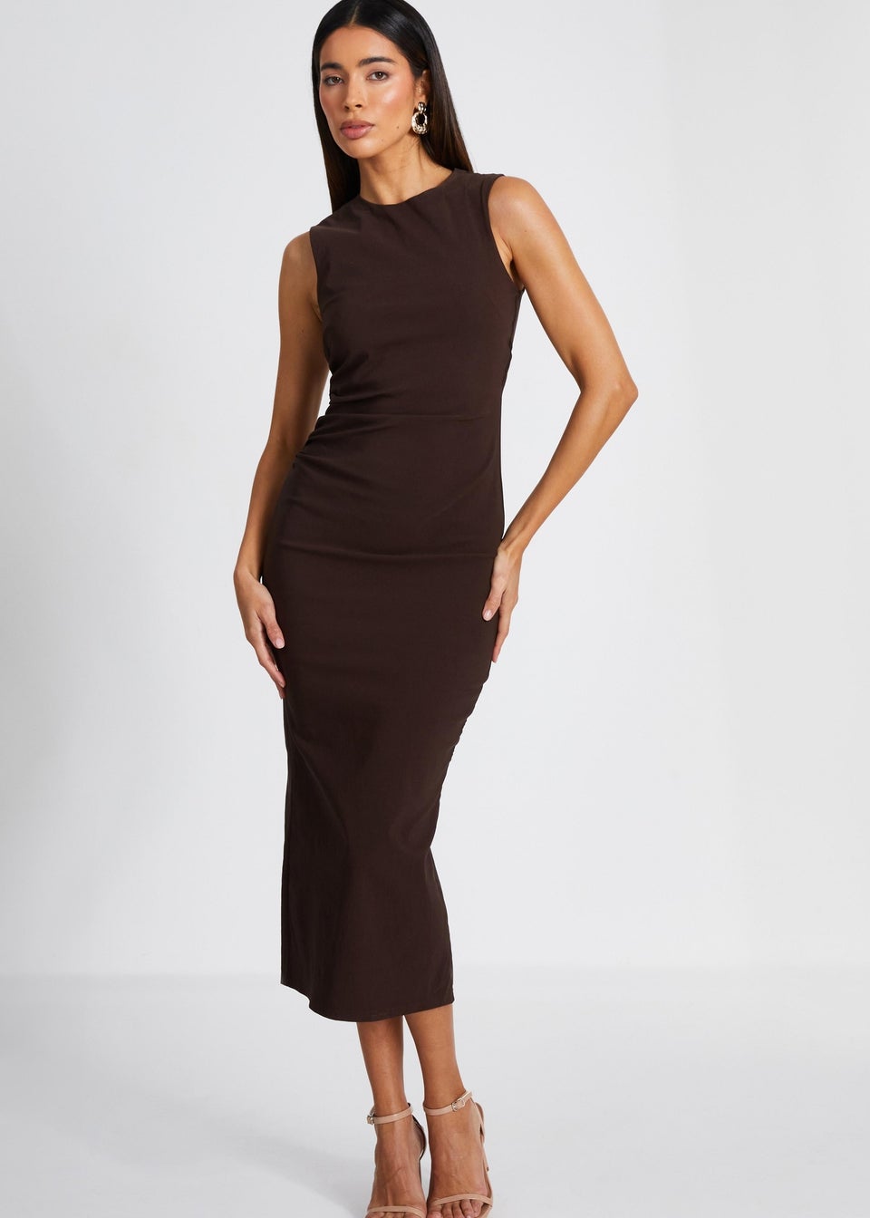 Quiz Brown Ruched Midi Dress