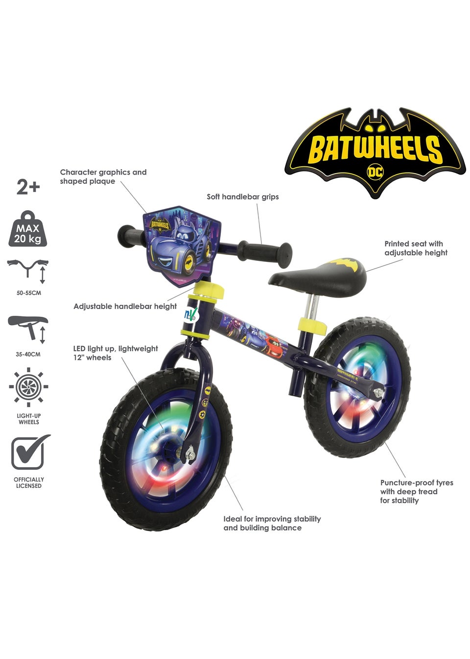 Batwheels Balance Bike With Light Up Wheels (12")