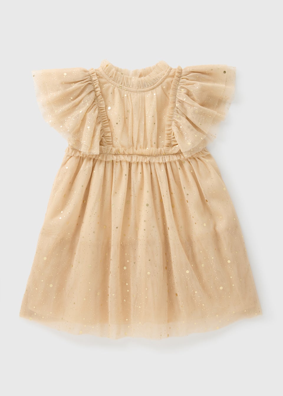 Girls Beige Mesh Star Dress (1-7yrs)