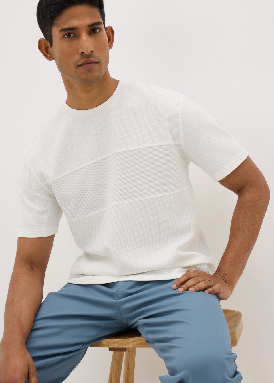 White Textured Panel T-Shirt