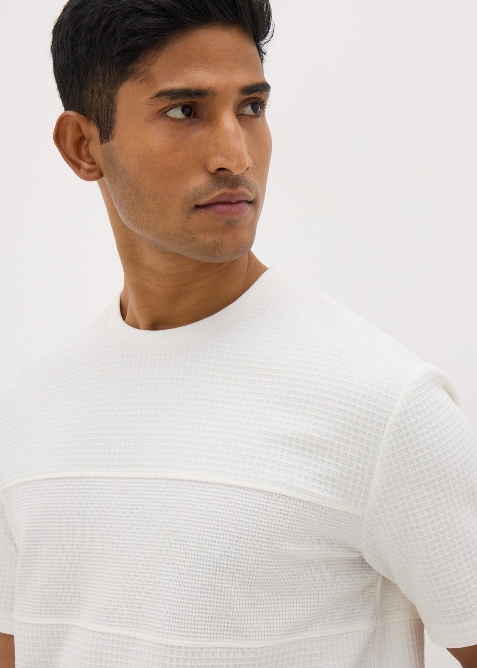 White Textured Panel T-Shirt