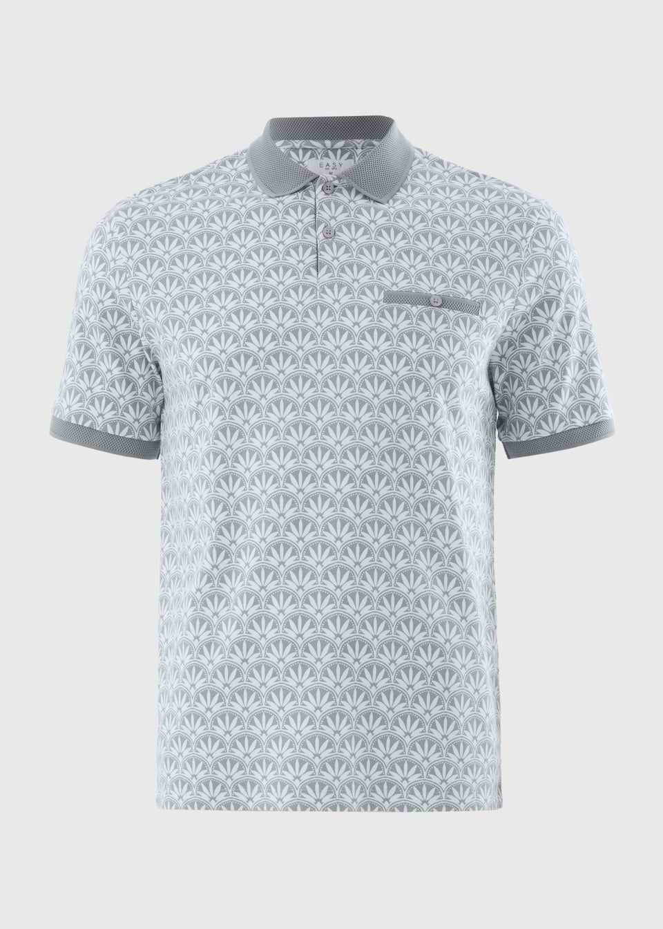 Grey Tile Print Polo Shirt