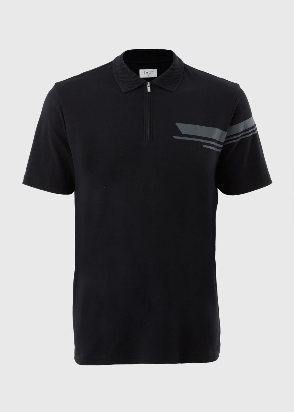 Black Shoulder Print 1/4 Zip Polo Shirt