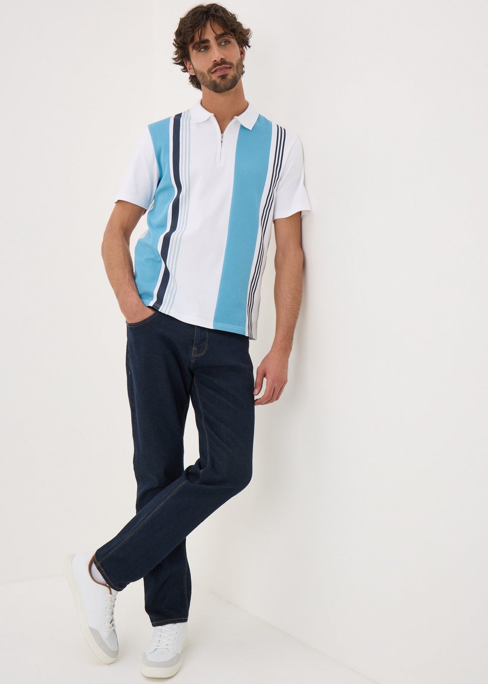 Blue Stripe 1/4 Zip Polo Shirt