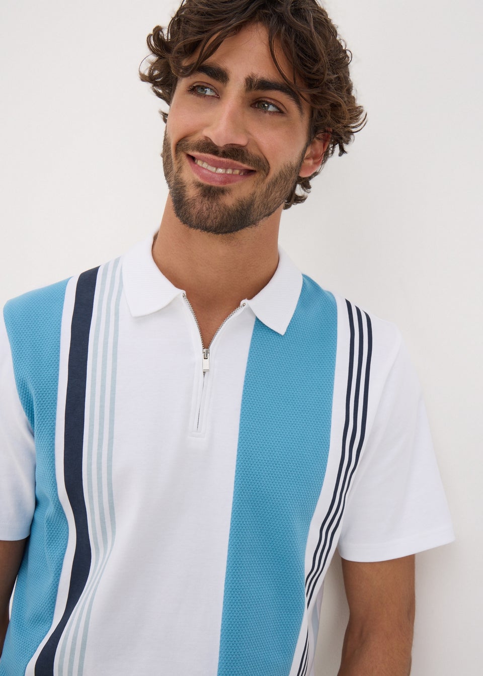 Blue Stripe 1/4 Zip Polo Shirt