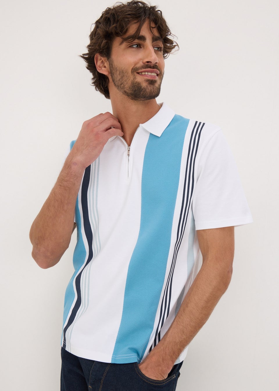 Blue Stripe 1/4 Zip Polo Shirt