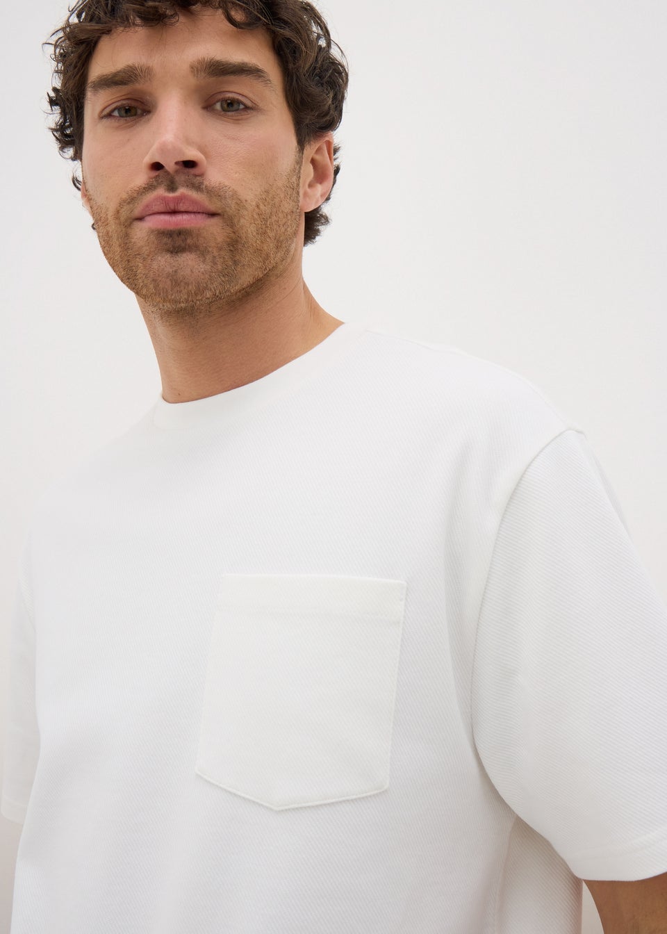 White Diagonal Twill Pocket T-Shirt